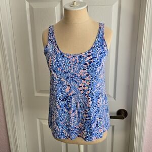 Lilly Pulitzer Shirt Size XS Kinsey Blue Pink Paisley Sleeveless Tank Top Cotton